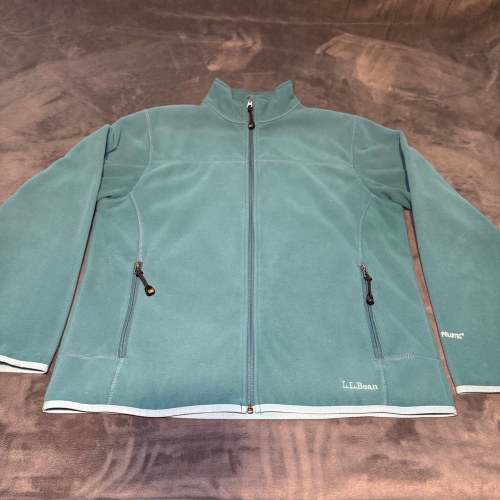 L.L. Bean Women's Polartec Teal Fleece Jacket Full Zip Pockets Size Medium EUC‎